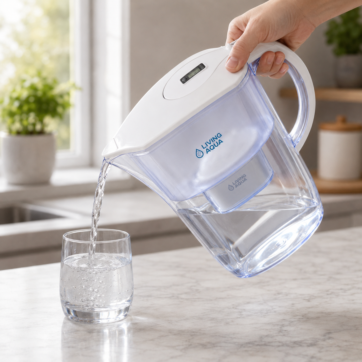 Глечик-іонізатор Living Aqua наливає живу воду у склянку